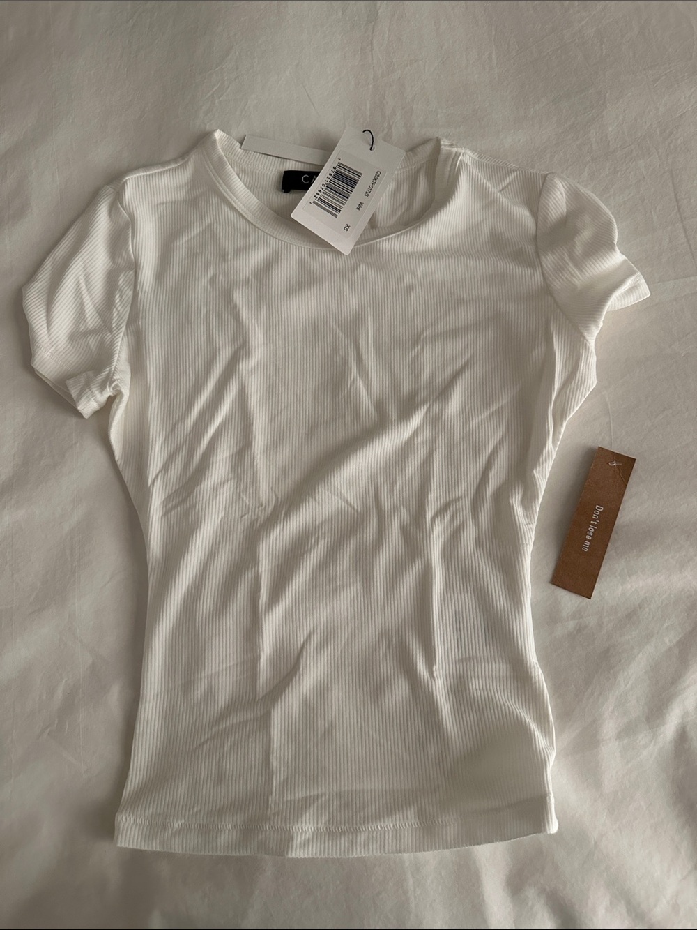 White Ribbed Short Sleeve Crew Tee - Unbranded